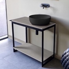 Modern  Console Vanity with Grey Oak Shelf, 35 inch